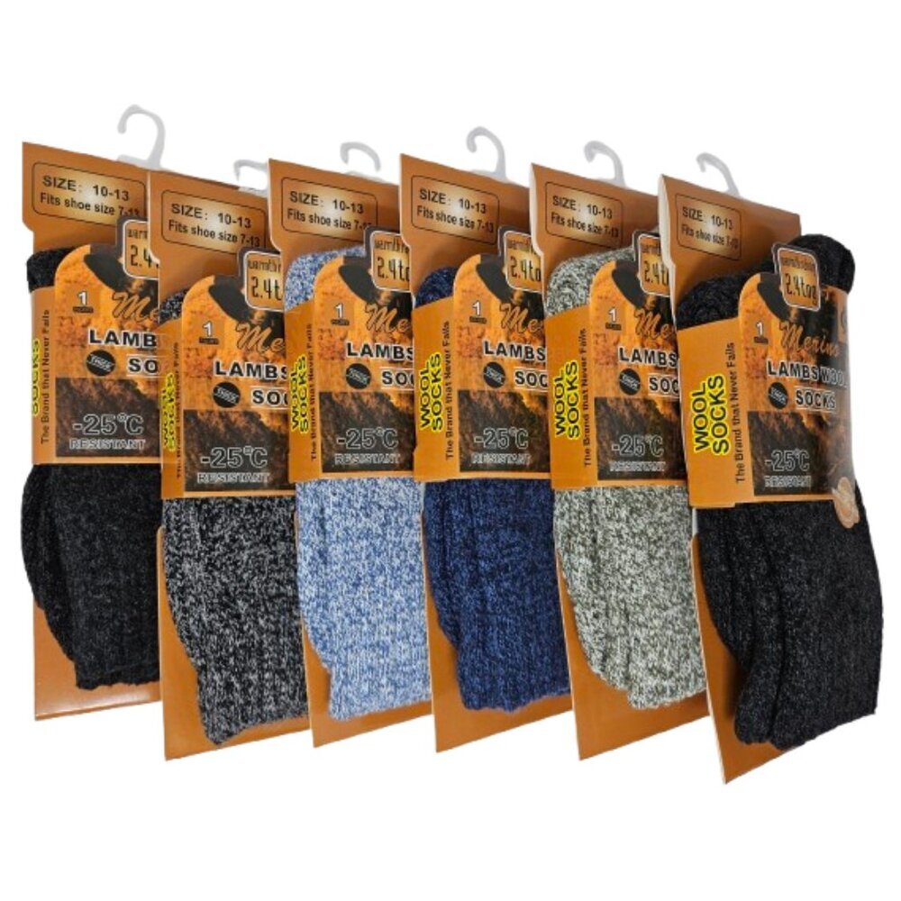 Men's Lamb Wool Thermal Winter Socks Marled Cold Weather Warm Boot Socks 6-Pack